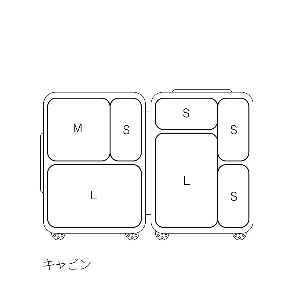 スーツケース内のパッキングキューブのイラスト