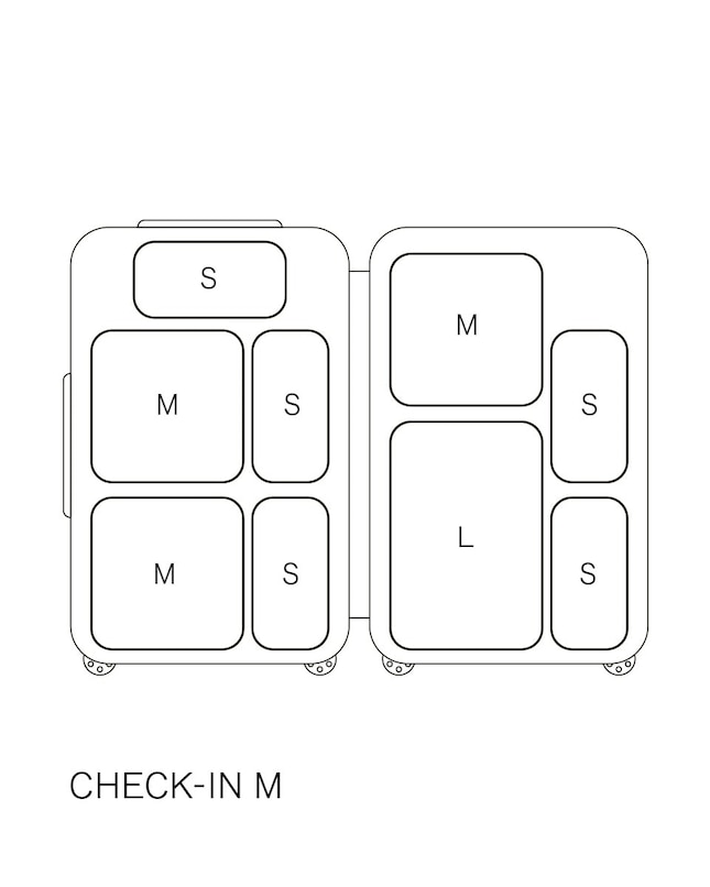 Drawing of packing cubes in a suitcase