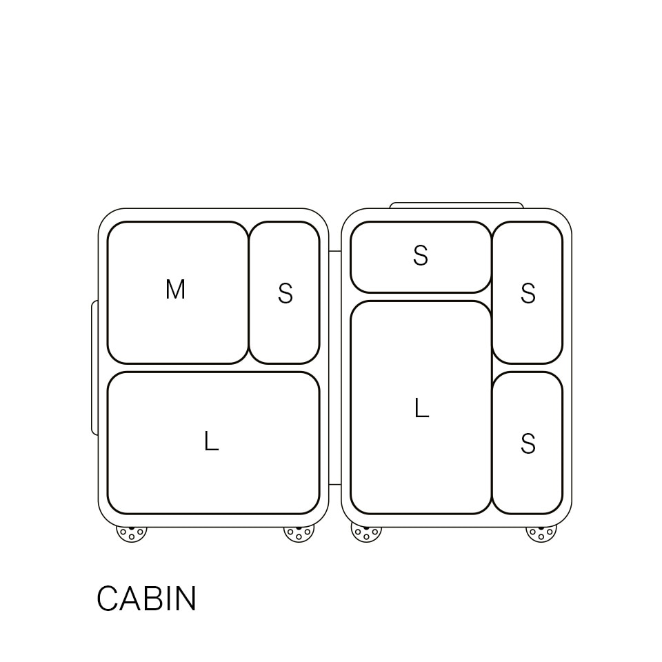 Drawing of packing cubes in a suitcase