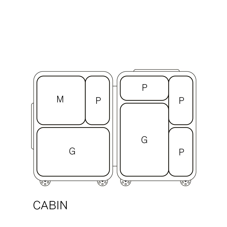 Desenho de packing cubes dentro de uma mala