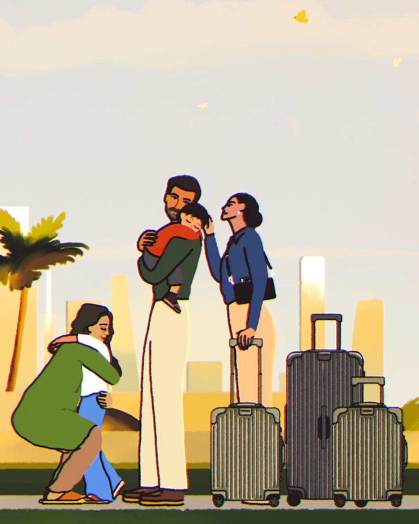 Picture of a family reunited with RIMOWA suitcases