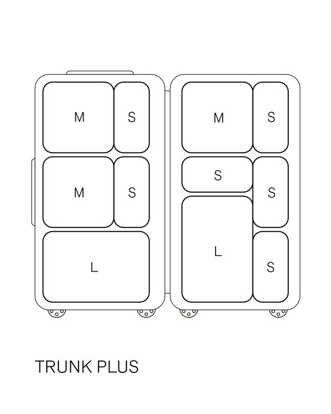 Drawing of packing cubes in a suitcase