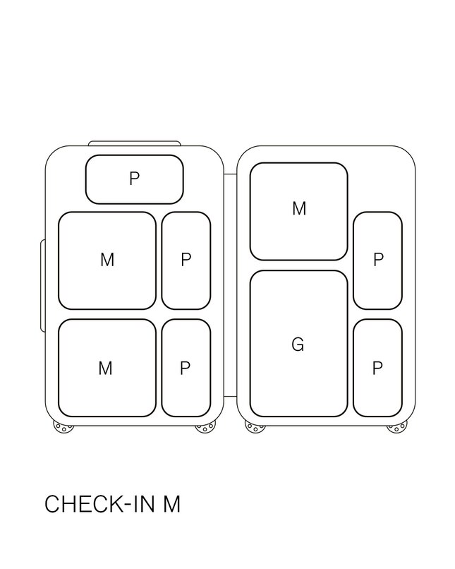 Desenho de packing cubes dentro de uma mala