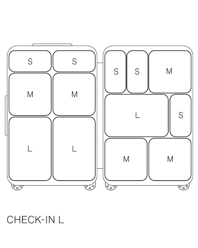 Drawing of packing cubes in a suitcase