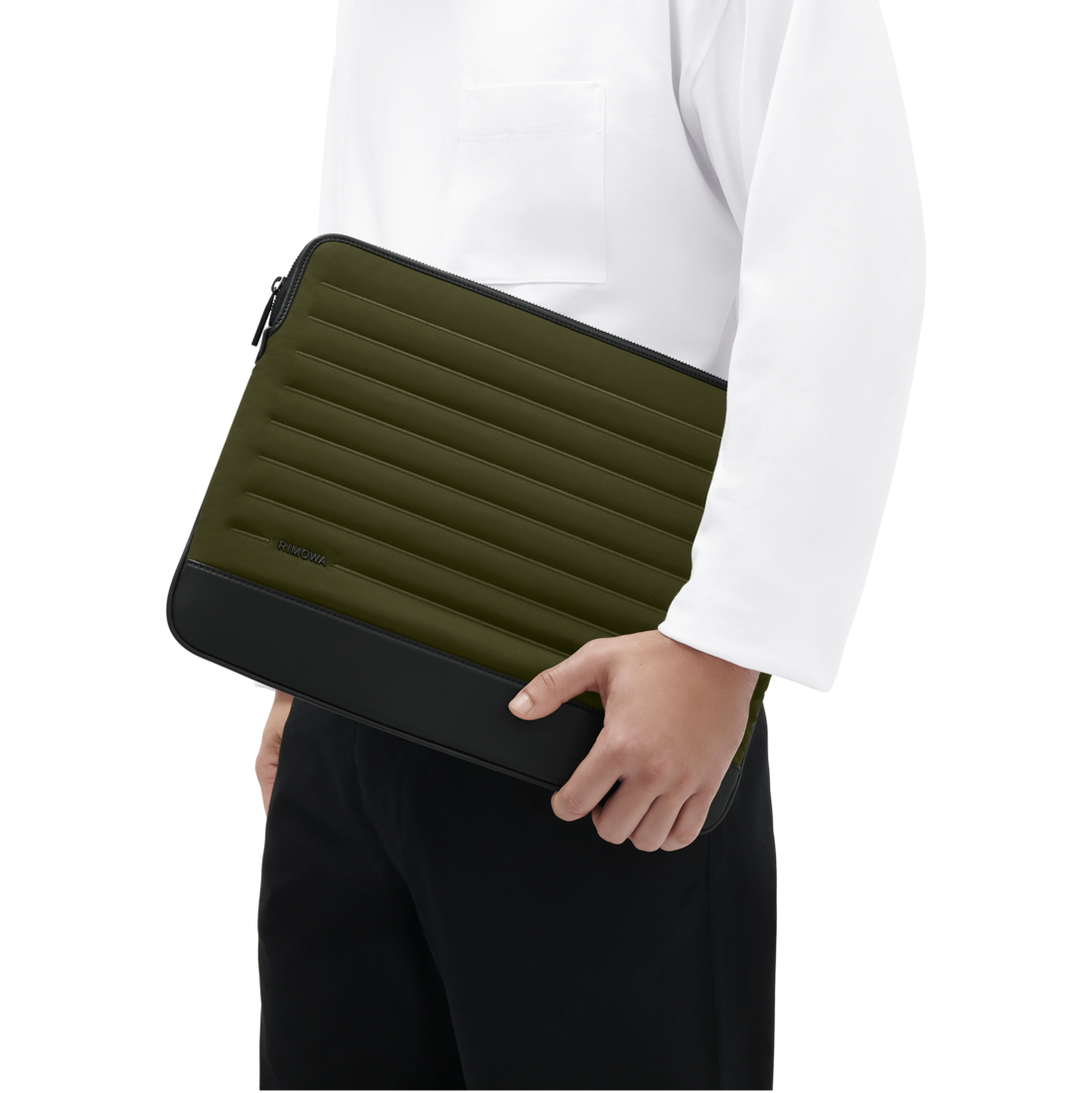 Shop Rimowa Nylon Flat Pouch Laptop Bag In Khaki_nylon