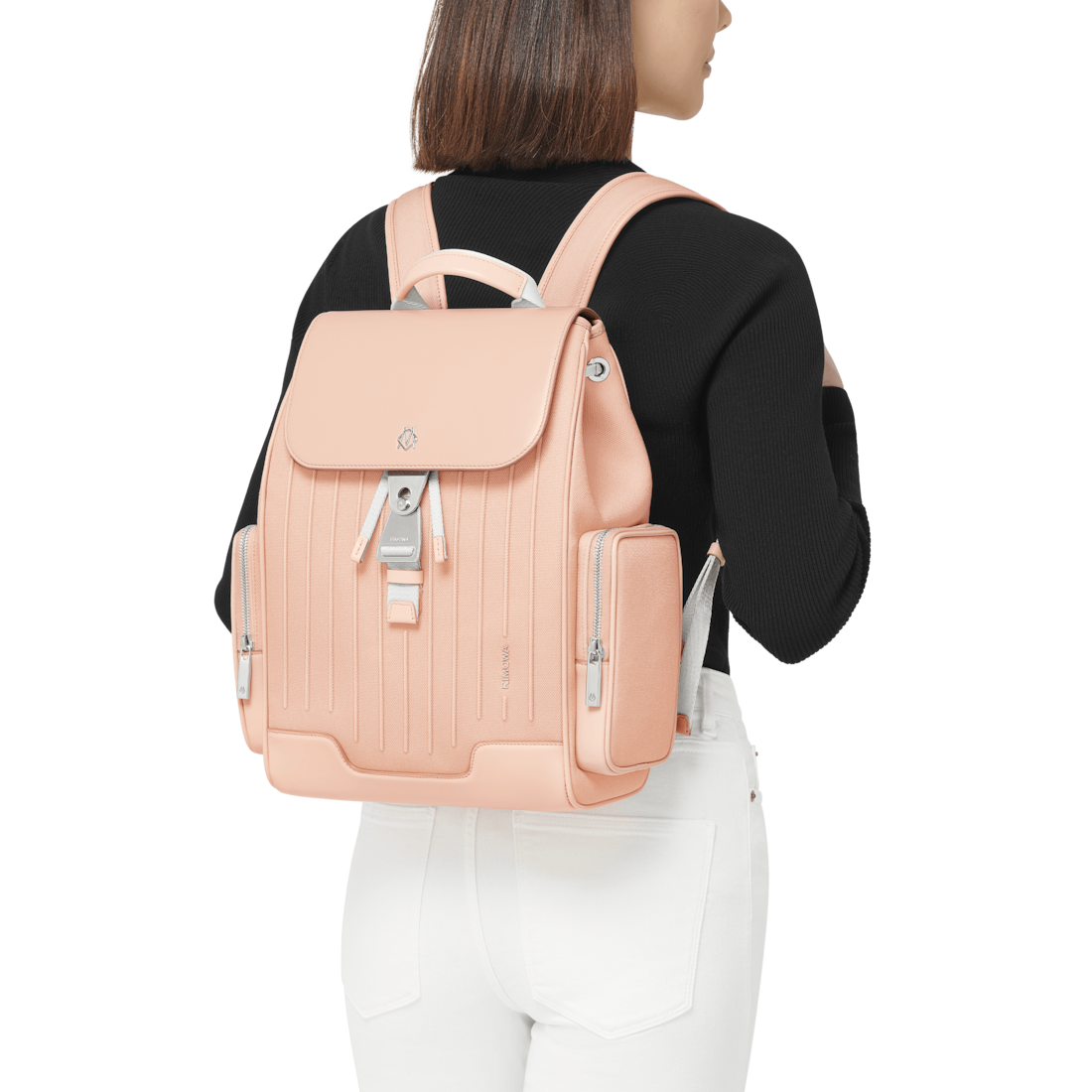 Never Still Small Flap Backpack in Leather & Canvas - Petal Pink | RIMOWA