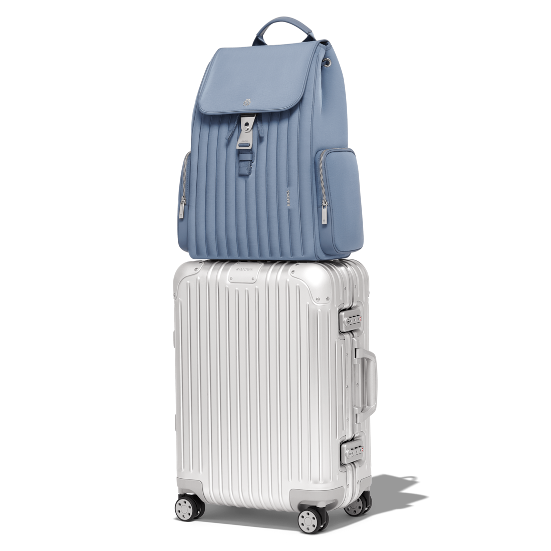 Flap Backpack Large in Nylon and Leather | Arctic Blue | RIMOWA
